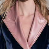 Retro-casual Elegant Jacket Featuring Velvet And PU Leather Paneling And Ruffle Details