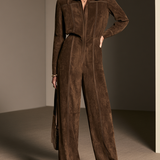 Women's Contrast Stitch Casual Suede Lapel Jumpsuit MDZ3176H7GMJ