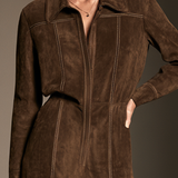 Women's Contrast Stitch Casual Suede Lapel Jumpsuit MDZ3176H7GMJ