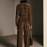 Women's Contrast Stitch Casual Suede Lapel Jumpsuit MDZ3176H7GMJ