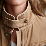 Classic Retro Brown Stand-up Collar Denim Jacket