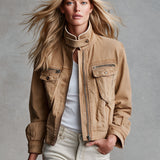 Classic Retro Brown Stand-up Collar Denim Jacket
