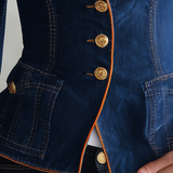 Slim Fit Women's Denim Blazer Gold Buttons Contrasting Trim