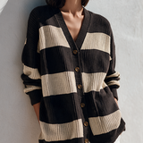 Women's Color-Block Striped V-Neck Knit Cardigan MDZ0153I4ZRK