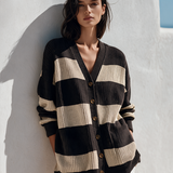 Women's Color-Block Striped V-Neck Knit Cardigan MDZ0153I4ZRK