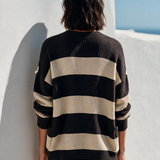 Women's Color-Block Striped V-Neck Knit Cardigan MDZ0153I4ZRK
