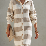 Women's Collared Striped Button-Front Knit Midi Dress MDZ0121I3ZRK