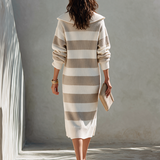 Women's Collared Striped Button-Front Knit Midi Dress MDZ0121I3ZRK