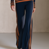 Retro-casual Elegant Knit Set Featuring A Blue And Orange Color-block Star Design