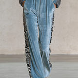 Retro-chic Zebra-print Velvet Drawstring Jumpsuit