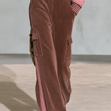 Retro-casual Elegant Set Featuring A Cotton Stand-collar Sweatshirt And Corduroy Wide-leg Trousers