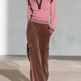 Retro-casual Elegant Set Featuring A Cotton Stand-collar Sweatshirt And Corduroy Wide-leg Trousers