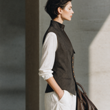 Women's Utility Pocket Button Front Brown Vest MDZ0108I7YZJ