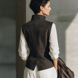 Women's Utility Pocket Button Front Brown Vest MDZ0108I7YZJ