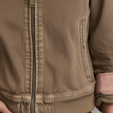 Brown Washed Bomber Jacket With Pink Contrast Collar