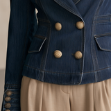 Women’s Dark Wash Denim Blazer With Gold Buttons