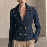 Women’s Dark Wash Denim Blazer With Gold Buttons