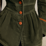 Olive Washed Peplum Utility Jacket With Corduroy Shawl Collar