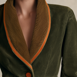 Olive Washed Peplum Utility Jacket With Corduroy Shawl Collar