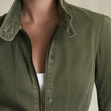 Olive Green Workwear Jacket Lightweight Jacket Fitted Waist Design