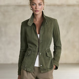Olive Green Workwear Jacket Lightweight Jacket Fitted Waist Design