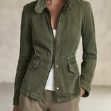 Olive Green Workwear Jacket Lightweight Jacket Fitted Waist Design