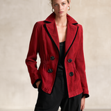 Women’s Red Denim Fitted Blazer Jacket With Black Trim