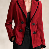 Women’s Red Denim Fitted Blazer Jacket With Black Trim