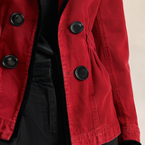 Women’s Red Denim Fitted Blazer Jacket With Black Trim