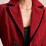 Women’s Red Denim Fitted Blazer Jacket With Black Trim