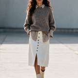 Women's Marled Cable‑Knit Faux Two‑Piece Knit Top MDZ0225I2R