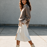 Women's Button‑Front Slit Brushed Midi Skirt MDZ0293I6R