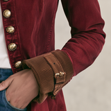 Women's Burgundy Denim Military-style Blazer With Gold Buttons