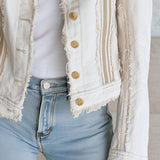 Casual Retro Frayed Off-white Denim Military Style Jacket