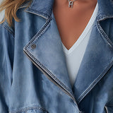 Stylish Collared Blue Denim Zip-Up Bomber Jacket