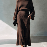 Women's Off-Shoulder Knit Top And Midi Skirt Set MDZ0232I9ZRK