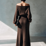 Women's Off-Shoulder Knit Top And Midi Skirt Set MDZ0232I9ZRK