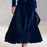 Royal Blue Velvet Pleated Skirt Set With A Retro Casual And Elegant Style