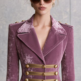 Elegant Retro Military Style Light Purple Velvet Blazer