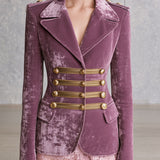 Elegant Retro Military Style Light Purple Velvet Blazer