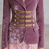Elegant Retro Military Style Light Purple Velvet Blazer