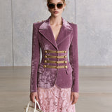 Elegant Retro Military Style Light Purple Velvet Blazer