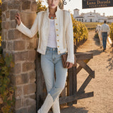 Casual Retro Frayed Off-white Denim Military Style Jacket