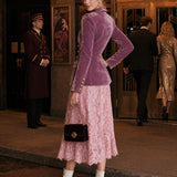 Elegant Retro Military Style Light Purple Velvet Blazer