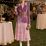 Elegant Retro Military Style Light Purple Velvet Blazer