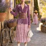 Elegant Retro Military Style Light Purple Velvet Blazer