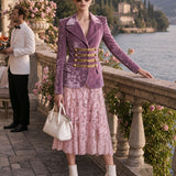Elegant Retro Military Style Light Purple Velvet Blazer