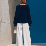 Women's Crisscross Cutout Ribbed Navy Sweater MDZ0331I0YZJ