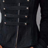 Women's Military-Style Black Faux Suede Zip-Front Napoleon Jacket