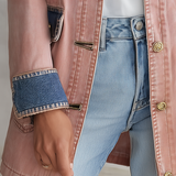 Women’s Blush Pink Denim Military Jacket With Contrast Blue Trim